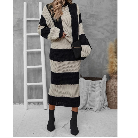 Luxe Color block Knit Sweater Midi Skirt Set - Picture 2 of 5